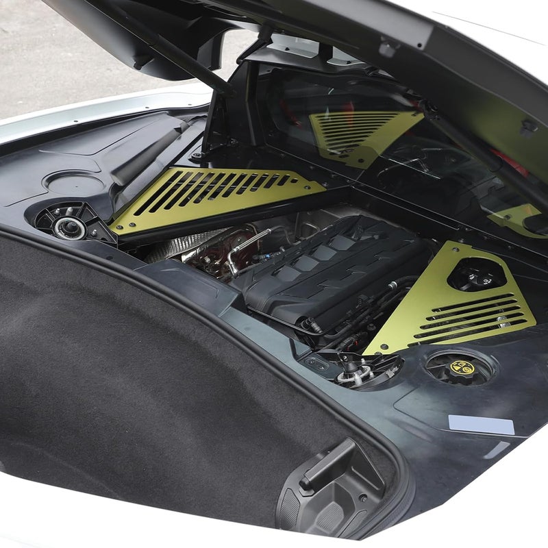 CHEAYAR Engine Bay Panel Cover Compatible with Chevrolet Corvette C8 2020-2023, Aluminum Alloy Rear Engine Covers Left Right Engine Case Guards Protector Splash Shield, C8 Accessories (Yellow-obliquehole) - Image 5